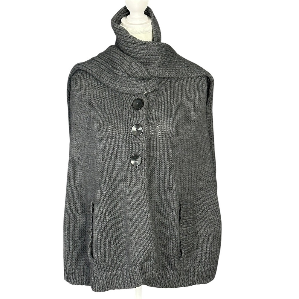 Banana Republic Merino Wool Charcoal Grey Scarf Neck Poncho Shrug Sweater M/L